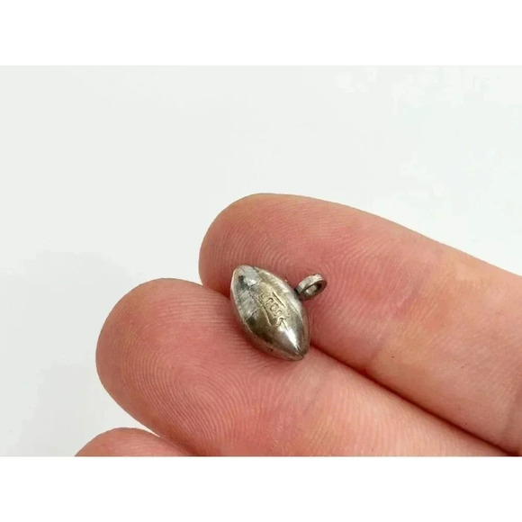 Silver Toned Football Shaped Vintage Simple Dainty Minimal Pendant Charm Trinket - Picture 5 of 6